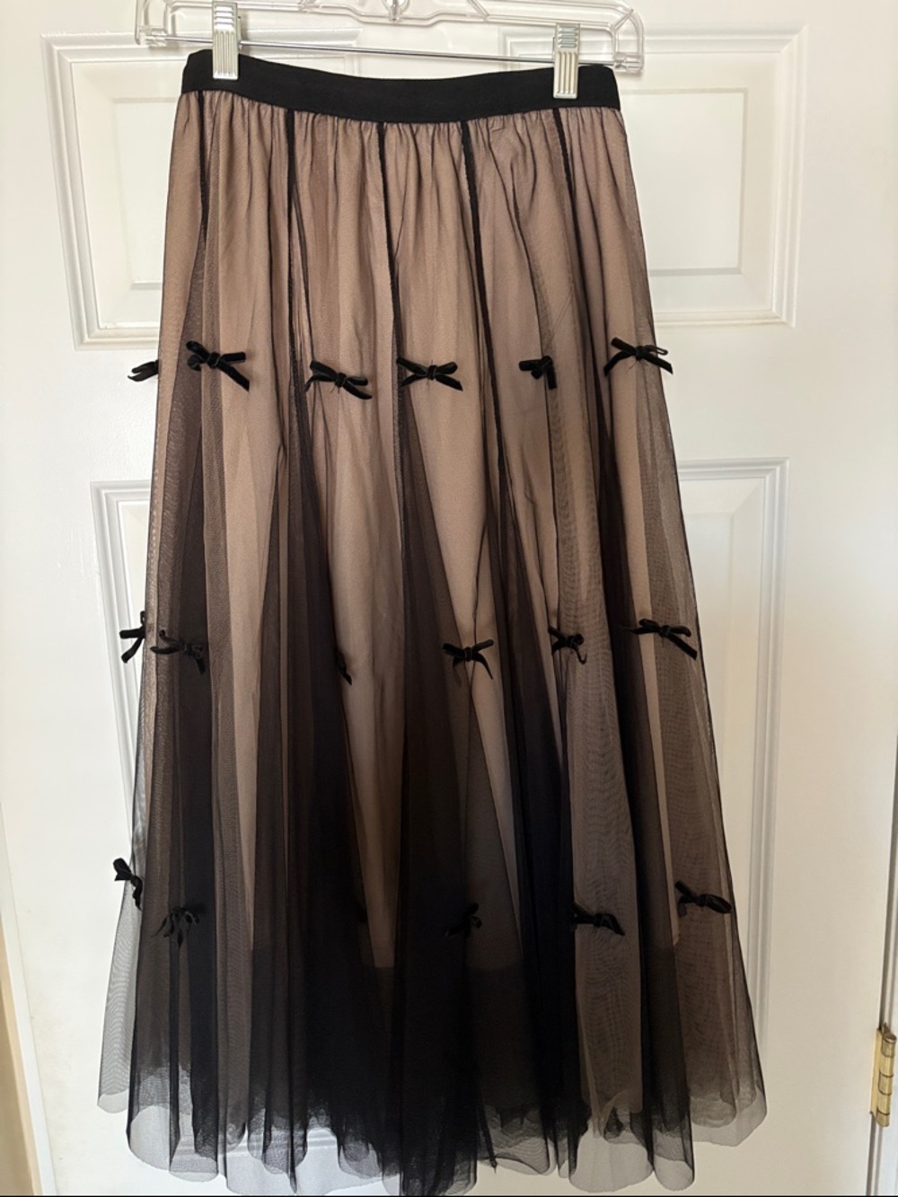 Black Tulle Maxi Skirt with Small Velvet Bows